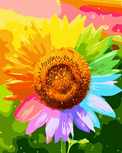 Various Flower Series Paint by Numbers for Adults Kids Beginners Easy Acrylic on Canvas 16 x20 with Paints and Brushes,Colorful Sunflower (Without Frame)