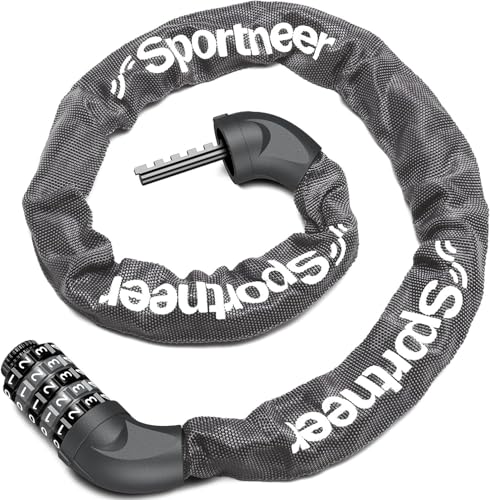 Image of Sportneer Bike Lock: 5 Digit Combination High Security Anti Theft Bike Chain Lock - 3.6ft Heavy Duty Keyless Bicycle Lock for Bike, Motorcycle, Scooter, Door & Gate - 6mm Thick, Easy to Use, Grey