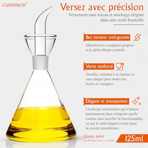 CUPERINOX Bouteille Huile, Huilier en Verre Anti-Goutte pour Huile d'olive, 125 ML Bouteille en Verre pour Huile d'olive et Vinaigre – vue 2