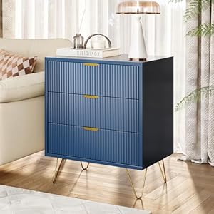 Bpkadhy Nachttisch mit 3 Schubladen Marineblau