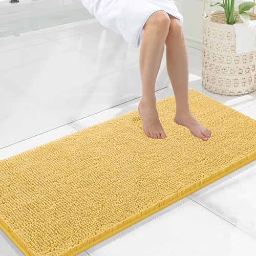 Smiry Luxury Chenille Bathroom Rugs 47x20, Extra Soft and Absorbent Shaggy Bath Mat, Machine Washable, Non-Slip Plush Carpet Runner for Tub, Shower, and Floor, Home Decor Accessories, Yellow