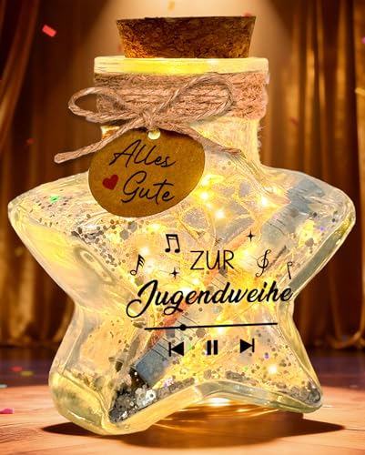 Leboria Jugendweihe Geschenke Mädchen Junge Kreative Geldgeschenk JugendweiheLED Flaschenlicht mit Korken in Sternform als Tischdeko & Deko