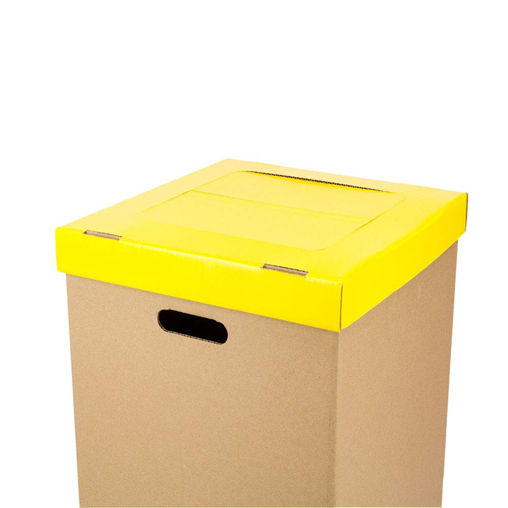 ONLY BOXES, Papelera de Cartón, Papelera con Tapa, Dimensiones 37 x 36 x 70 cm, Color Amarilla