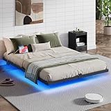 WLIVE Floating Queen Bed Frame, LED Bed Frame with Charging Station, Metal Platform Beds Queen Size with Heavy Duty Steel Slats, No Box Spring Needed, Easy Assembly, No Noise, Black