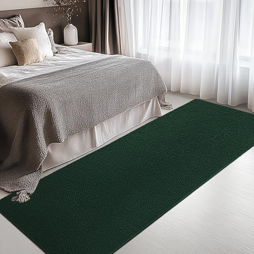 Image of Large Modern Runner Rugs for Living Room Bedroom, 2x8 Feet Dark Green Ultra Soft Thickened Memory-Foam Indoor Rug, Comfy Aesthetic Solid Minimalist Carpets for Girls Boys Nursery Dorm Home Decor
