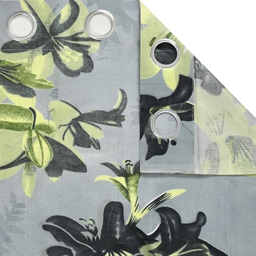 Image of Digital Printed Big Flower Eyelet Polyester Curtains - Grey, 9 Feet, Pack of 1