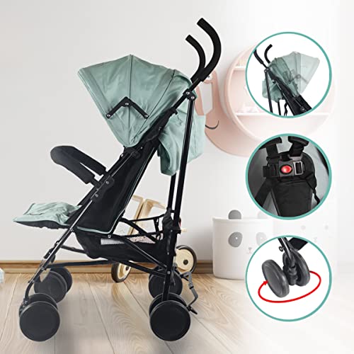 Mobiclinic® kids, Kinderwagen, Buggy, Elefant, Verstellbare rückenlehne, Faltbar, Doppeltes sicherheitssystem, Abnehmbare räder, Verstellbarer 5-punkt-gurt, Leichter, Grün und schwarz