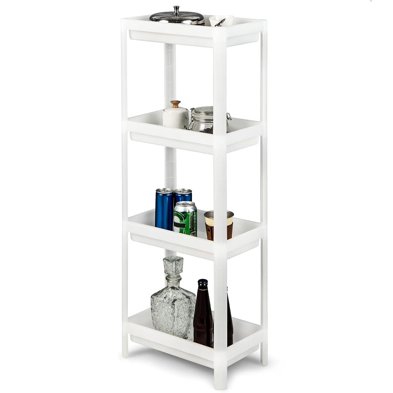 EETU 4 Tier Bathroom Shelf,Bathroom Rack, Shower Caddy Corner Shelves, Shelves Organizer, Kitchen Shelves Organizer, Plastic Storage Cart, for Bathroom Laundry Pantry Kitchen Narrow Places