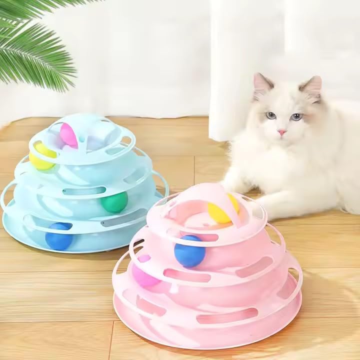 Miniatura 2 de Tocadiscos de pista de juguete para gatos (4 niveles) interactivo, placa de juego de rompecabezas atractiva para gatos y mascotas pequeñas. Pista de