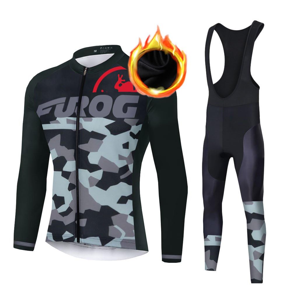 UGLY FROG Abbigliamento Magliette Set Inverno Termico Vello Antivento Maglia Lunga e Pantaloni Completo Ciclismo Uomo Invernale KXITCXHB14