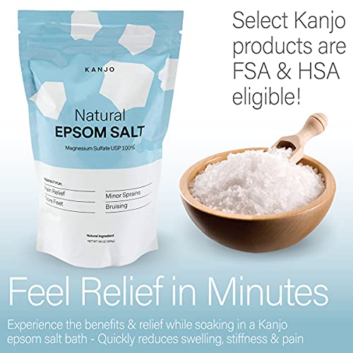 Fsa Hsa Eligible Kanjo Natural Epsom Salt - 100% Pure Magnesium Sulfate Usp Bath Salt - Soak For Muscle Pain, Foot Pain, & Joint Pain Relief - Unscented - 16Oz Bag #TOP6