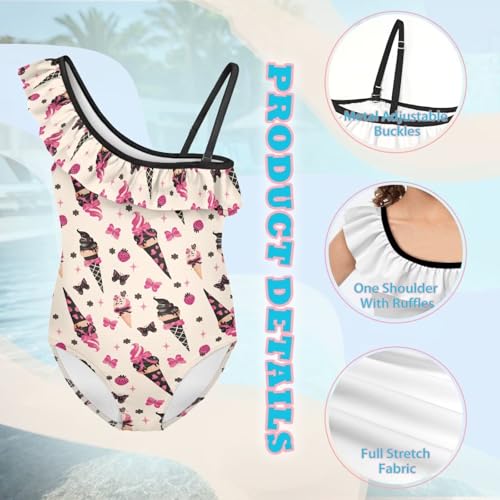 Image of Girls One Piece Bathing Suit,Slim-Fit Ruffle Strap Swimsuit with Adjustable Strap Quick Dry Summer Beach Swim Suit