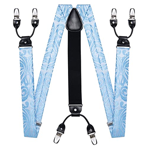 Image of DiBanGu Paisley Bow Tie and Supenders for Men Tuxedo Heavy Duty 6 Clips Suspender Adjustable Y-Shape Mens Trouser Braces