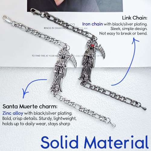 Santa Muerte Protection Bracelet - Mexican Spiritual Charm | Black/Silver | Día de los Muertos Gift for Men Boyfriend Husband Son4