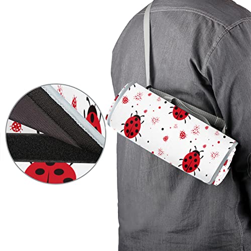 Cobertor de piquenique com padrão de bolinhas joaninha fofa, cobertor dobrável ao ar livre com alça