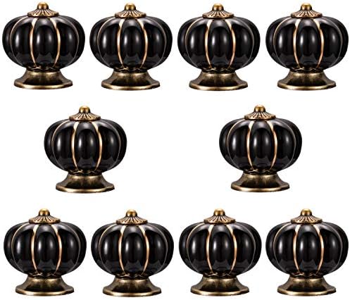 HOVEXUN 10pcs Antique Pumpkin Ceramic Door Knobs, Handles Pulls for Cabinets, Cupboard Dresser, Drawers, Kitchen Furniture (Pearl Black)