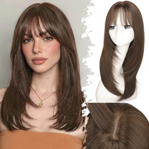 Eawwii Beginner-Friendly Wig with Bangs for Women Chestnut Brown Straight