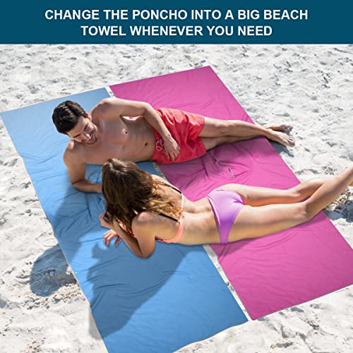 Foto von flintronic Handtuch Poncho, 110 * 80cm Mikrofaser Surf, Quick Dry Badeponcho, Lang Umkleidehilfe mit Kapuze für Herren Damen, Ideal zum Strand, Brandung, Sauna -Blau