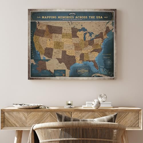 Image of DECORARTS USA Travel Map with Pins, Deep Blue USA Map Pin Board, 20x16'' | US Map for Travel Tracking, Push Pin Travel Map for Bedroom Home Study Office Decor, Ready to Hang