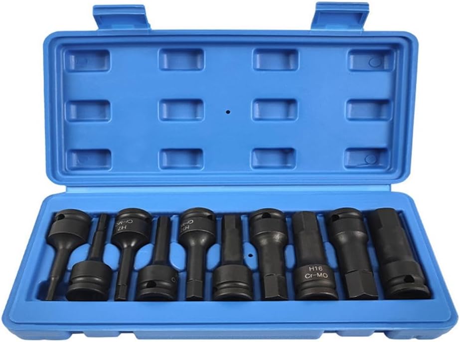 1/2" Hex Driver Hex Bit Set Drivemaster Impact Hex Bit Set 1/2" Drive Hex Bit Socket Set, Standard Metric Size 10 Pcs
