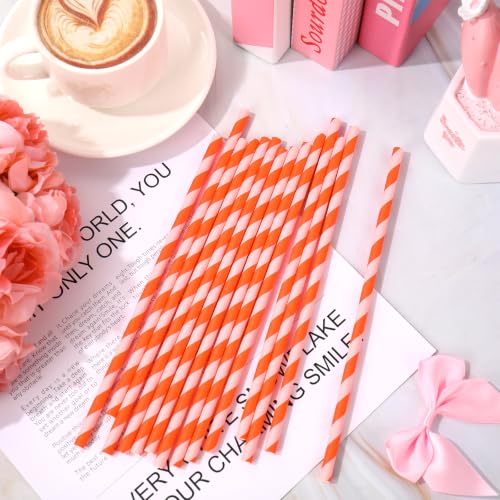 Pitillos de papel rayados rosa y naranja, 100 pcs miniatura 3
