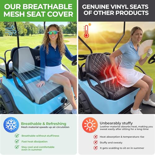Image of 10L0L Golf Cart Seat Cover Set Fit for Club Car DS Precedent & Yamaha, Warm Bench Seat Covers for Cold Winter Weather, Breathable Washable Polyester Mesh Cloth Gray Black Beige Red Blue