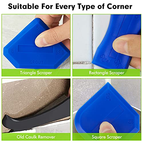 5 in 1 Caulking Tool, 9 Pcs Silicone Caulking Tool Kit with Reuse and Replace 4 Silicone Pads Caulk Remover Scraper Sealant Finishing Tool with Stainless Steelhead for Kitchen Bathroom Floor Window - Thumbnail 7