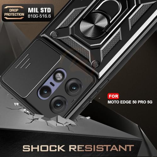 Image of Armor Bumper Back Cover Case for Motorola Moto Edge 50 Pro 5G Rotating Camera Cover, Ring Holder & Kickstand | Heavy Duty & 360 Degree Protection Back Cover (Black)
