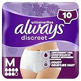 Always Discreet Women Plus Braguitas para Fugas Urinarias, Retienen Fugas y Olores, Cómodas y Casi Imperceptibles, M, x10 Braguitas