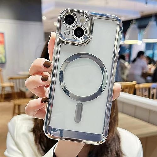 Coque de charge sans fil magnétique silicone transparent antichoc pour iPhone 13 Pro Max argent