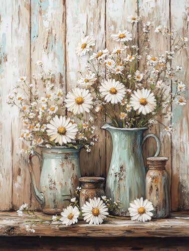 Image of WUSARPLY Rustic Daisy Stamped Cross Stitch Kits for Beginners Adults | Flowers Counted Cross Stitch Kits Needlepoint Cross-Stitch Patterns Dimensions Needlecrafts Embroidery Kits Arts and Crafts
