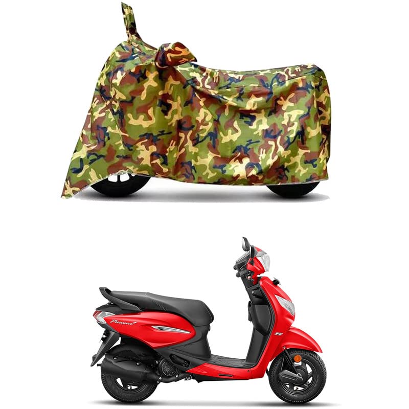 Image of Waterproof 100% PVC Coated Bike Scooty Two Wheeler Body Cover Compatible for Hero Pleasure Plus VX /UV-Rays /Heat Protection /Birds Dropping /Scratchproof /Dust Proof [6X6 Jungle Print]