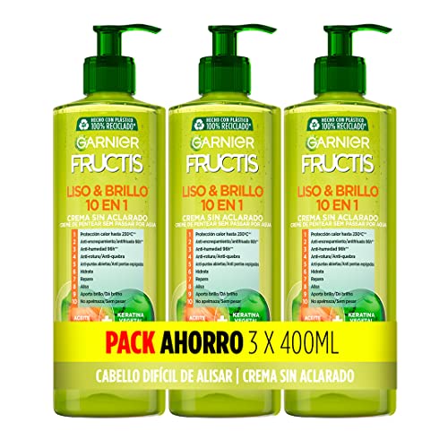 Garnier Fructis, Crema Sin Aclarado para Pelo Liso, Rebelde, Difícil de Alisar,...