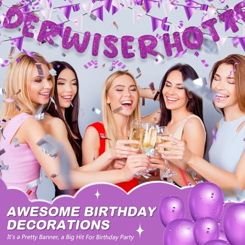 Image of Fulmoon Set of 3 Pre Strung Older Wiser Hotter Glitter Banner Funny Birthday Banner for Women 30th 40th 50th 60th 70th 80th Birthday Party Decorations Sign Gift(Purple)