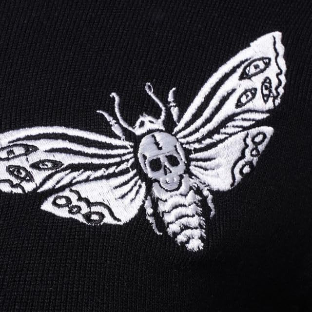 Ro Rox Death Moth Cardigan Gothic Omen Embroidery Knitted Long Sleeve - Image 4