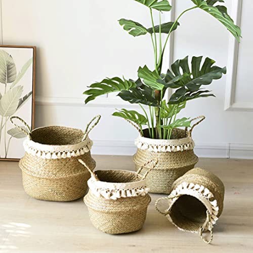 Panier tissé Herbe à mer pot de fleur intérieur et jardinière à anses