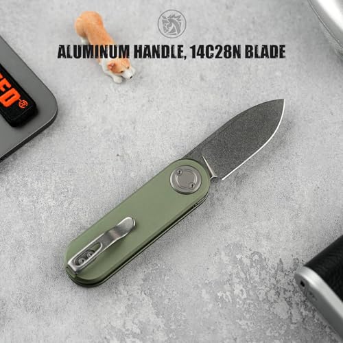 Image of Vosteed Corgi V Pocket Knife - 2.36 inch 14C28N Stonewash Blade - Patented Vanchor Lock, Green Aluminum Handle - EDC Knife Hiking Folding Knife - A3702