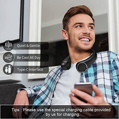Venforze Portable Rechargeable Neck Fan, 4000mAh Face Head Neck Fan without Wind Blade Lazy Wearable Fan, Quiet 3 Speed 6 Hours Working Time, Suitable for Office Outdoor Travel Sports (Black)