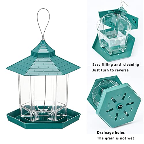 Growtail Hanging Wild Bird Feeder Gazebo Birdfeeder For Outside Garden Yard Decoration Hexagon Shaped With Roof (Green) #TOP2