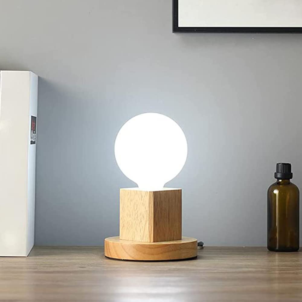 Lámparas de Escritorio Lámpara de mesilla pequeña con Base de Madera E27 60W Dormitorio salón (sin Bombilla)