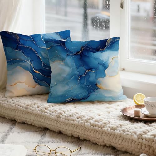 Housse coussin 45x45 bleu marine super doux effet marbre