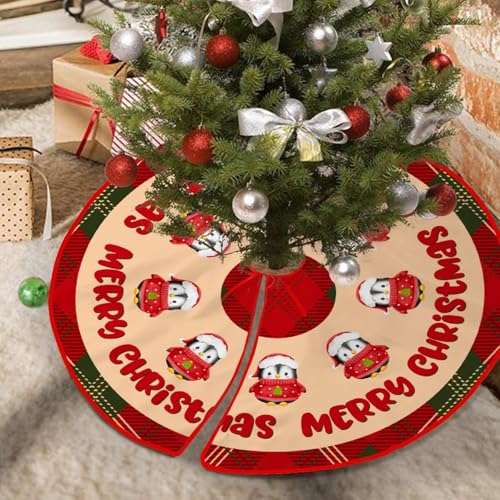 Buffalo Plaid Bordo Rosso e Verde Merry Christmas Tree Gonne Alce e Fiocco di Neve Guanti Regali Gonna Albero Base Tappetino per Natale Festa Ornamento 76,2 x 76,2 cm