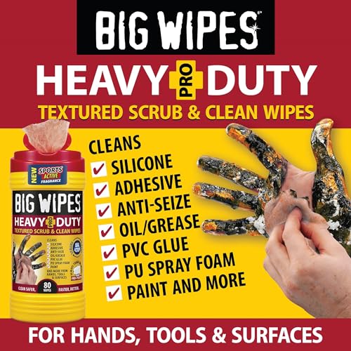 Image of BIG WIPES Heavy Duty Industrial Hand Cleaning Wipes, Textured Scrubbing Degreaser Wipes for Mechanics and Tool Cleaner - 80 Count Canister (8 Pack)