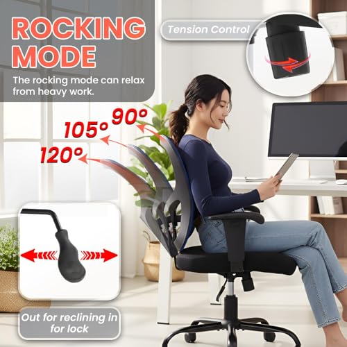 Image of BestOffice Big and Tall Office Chair Mesh Computer Chair with Lumbar Support Wide Seat Adjust Arms Rolling Swivel High Back Task Executive Ergonomic Chair for Home Office, Blue