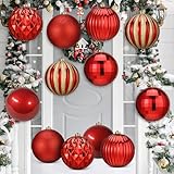 Poen 12 Pcs 6 Inch Extra Large Christmas Ornament Ball Jumbo Shatterproof Hanging Christmas Tree Ornament Outdoor Vintage Red Green Big Ball for Xmas Tree Porch Yard(Elegant Style)