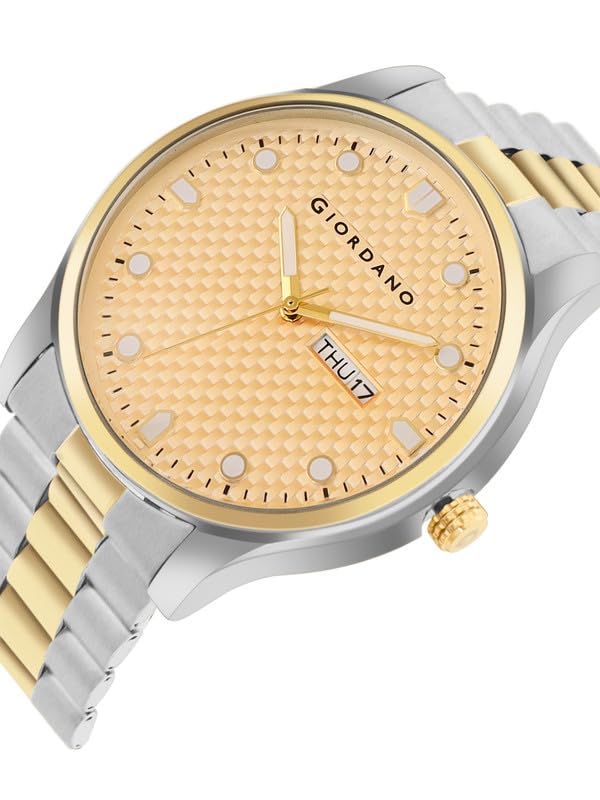 Image of Giordano Analog Watch for Men with Two-Tone Stainless Steel Strap & Textured Dial, Day-Date Display, Elegant Casual Style