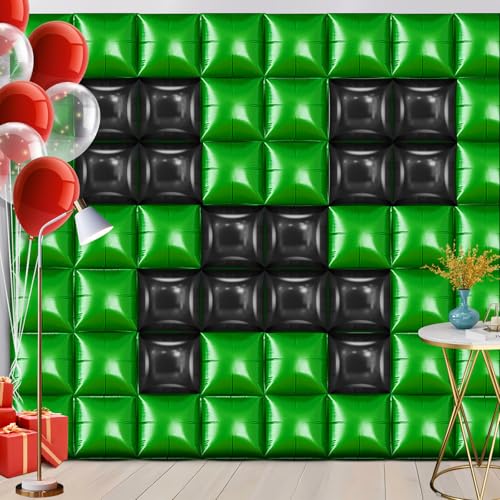 56 PCS 19inches Green Pixel Square Foil Balloons Wall | Double Sided Cube Balloons Tunnel Arch Kit - Ideal for Birthday Wedding Anniversary Background Decorations(Green Pixel)