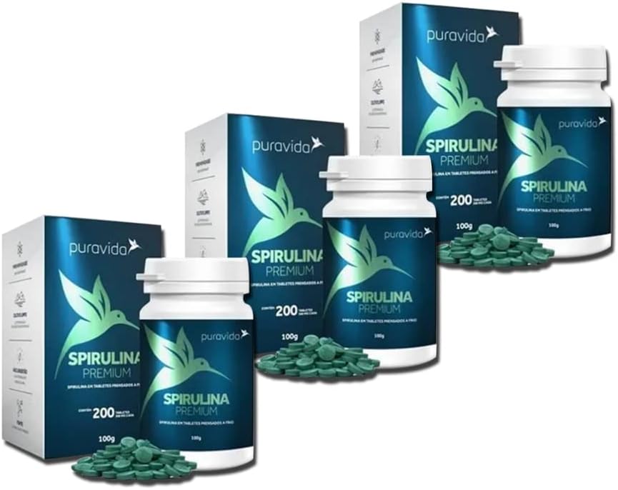 3x Spirulina Premium Pura Vida 200 Tabl. Prensados A Frio