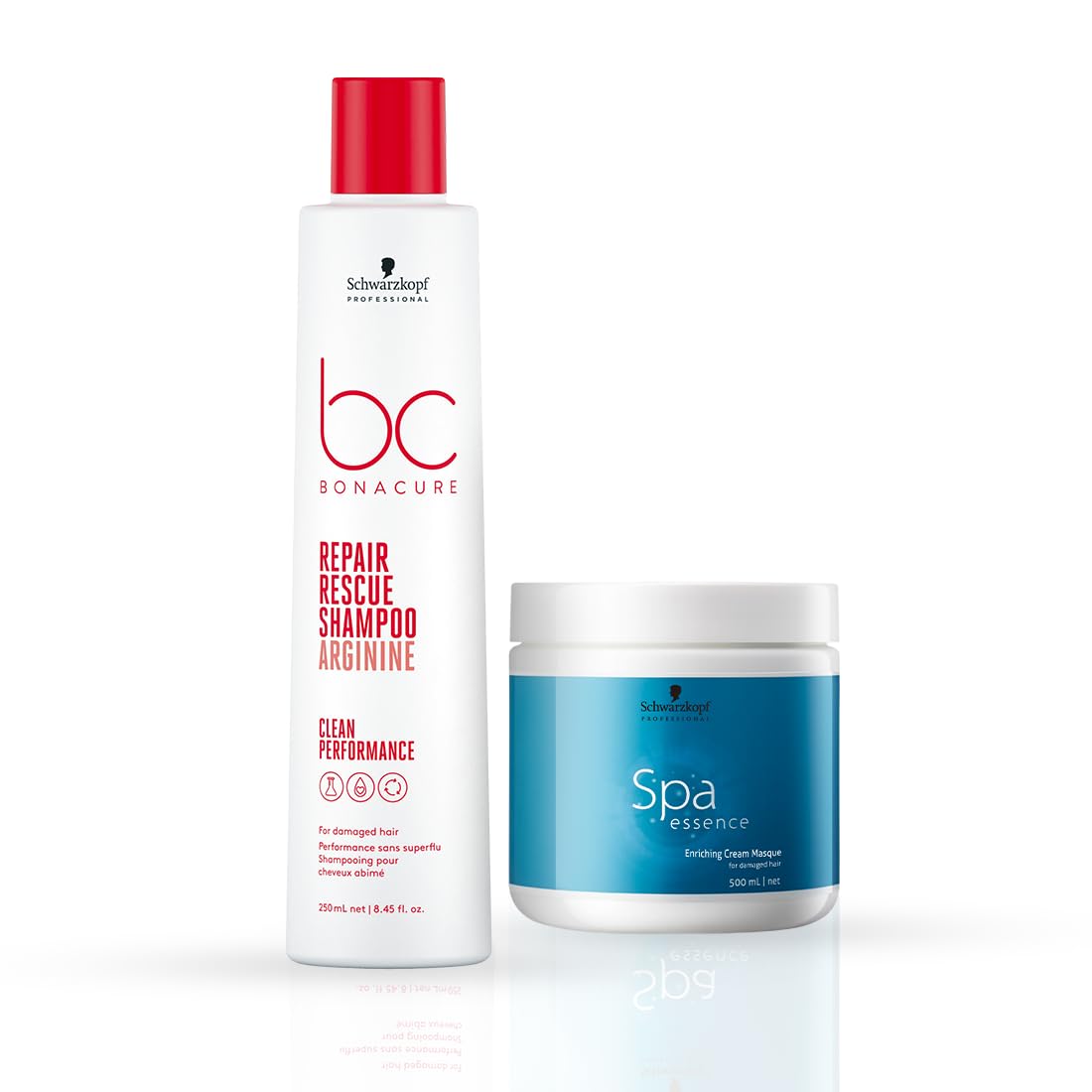 schwarzkopf professional combo - bonacure repair rescue shampoo with arginine (250 ml) | for damaged hair and spa essence enriching masque (500 ml) | for damaged, dull hair