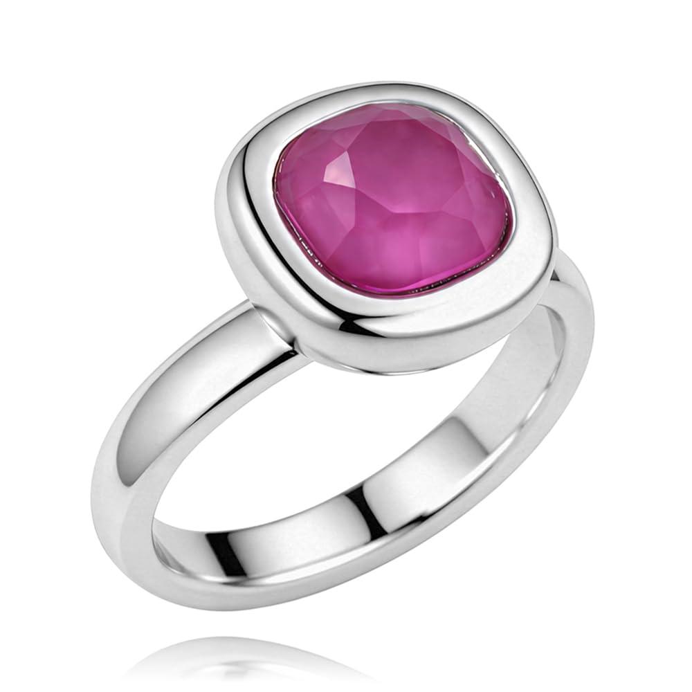 Passo Anillo piedra fucsia para mujer en plata. Este anillo Solien tiene un cristal tallado en acabado cerámico muy original, además de ser un modelo ajustable